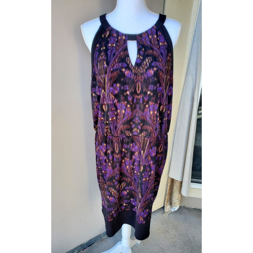 Banana‎ Republic Halter Dress Womens XL Purple Black Abstract Blouson Sundress